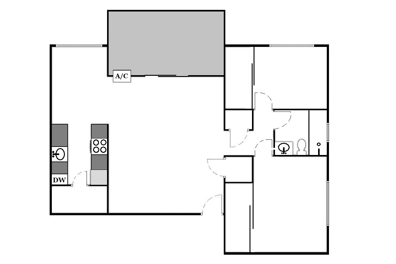 Floor plan for 2 beds, 1 bath, 1060 sqft